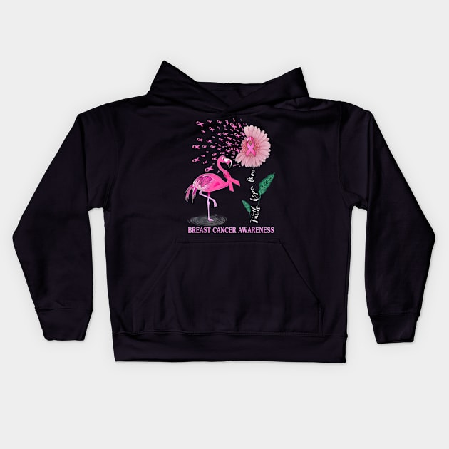 Style Cancer Faith Hope Love Sunflower Breast Cancer Awareness Kids Hoodie by designathome